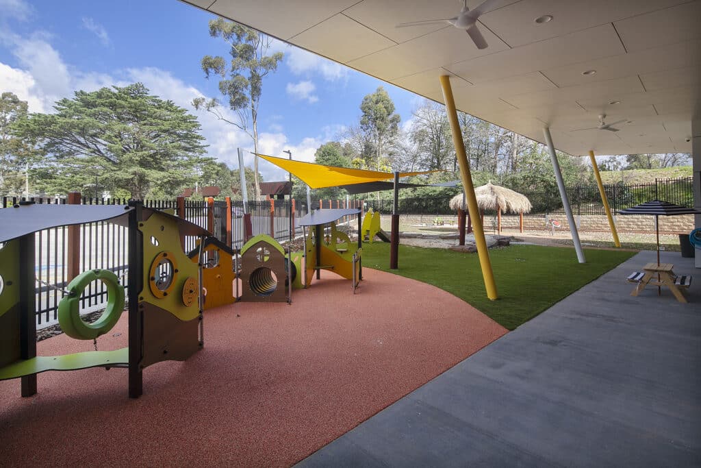 Outdoor playground and shaded area