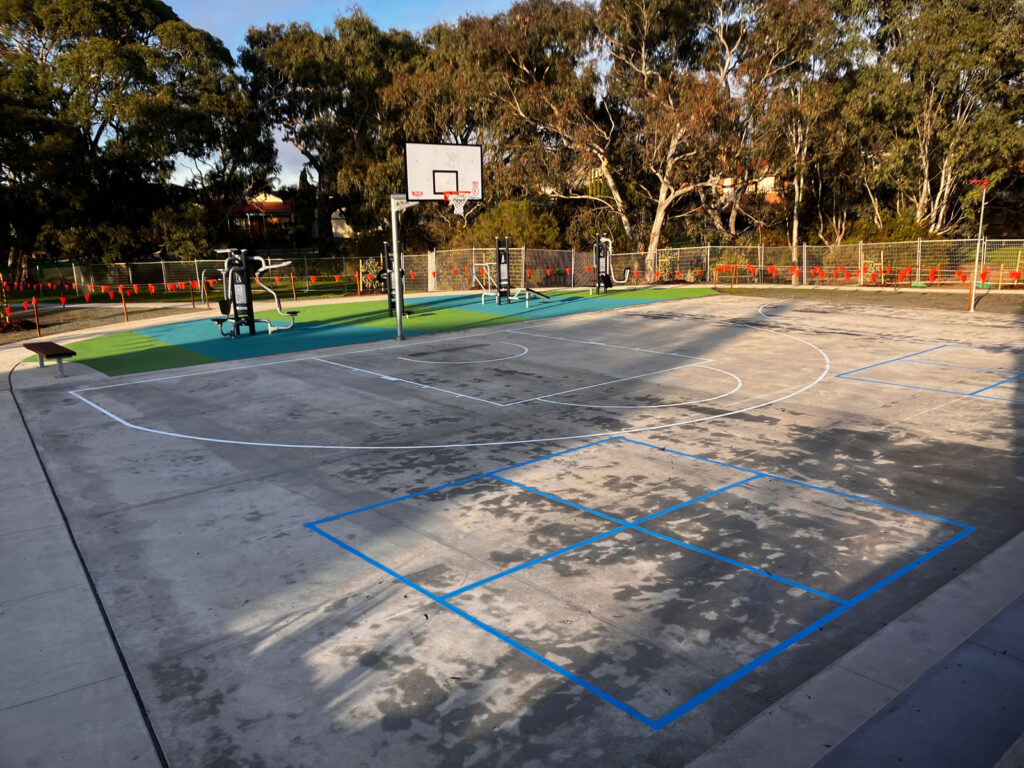 Outdoor basketball court and gym