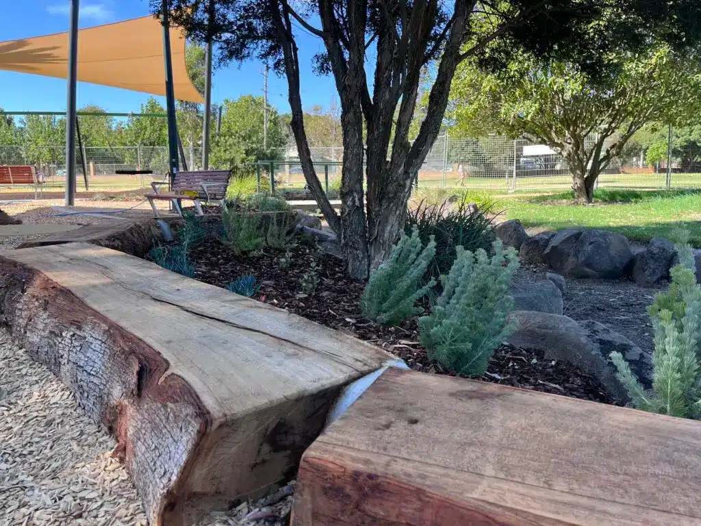 Wooden log bench garden